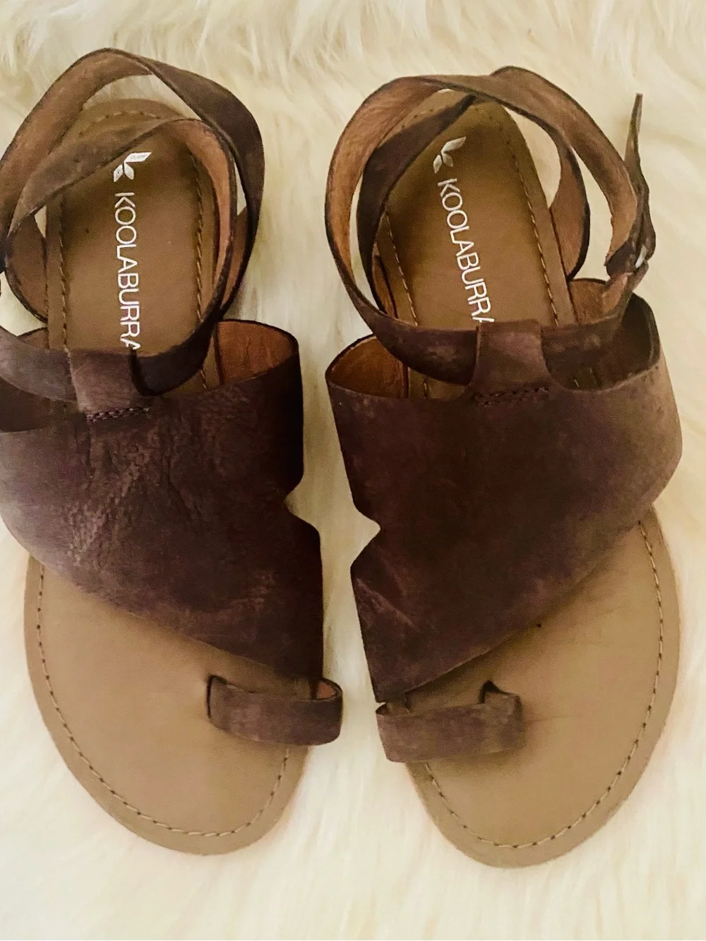 Koolaburra by UGG Women's Brown Suede & Leather Ankle Wrap Sandals